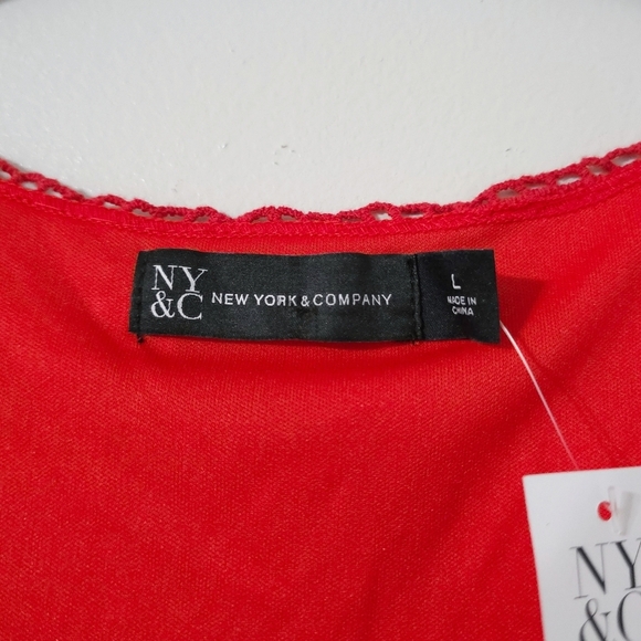 NEW YORK & COMPANY Nwt Lace-Mesh Sleeveless Tiered Tunic Top, Red, L - Picture 6 of 16